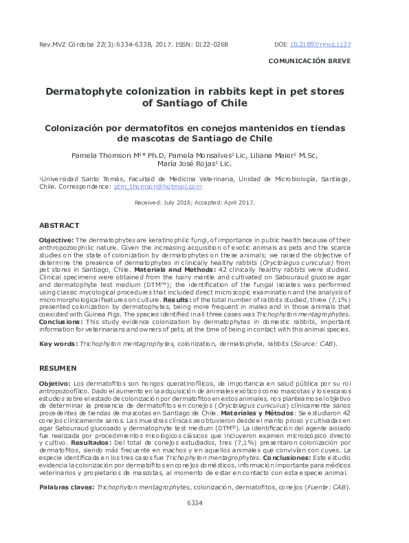 (PDF) Dermatophyte colonization in rabbits kept in pet stores of ...