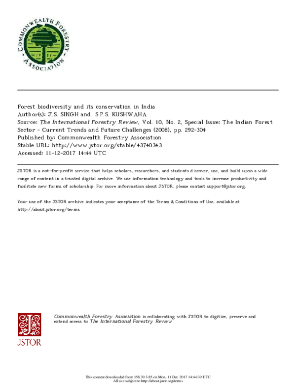 (PDF) Forest biodiversity and its conservation in India