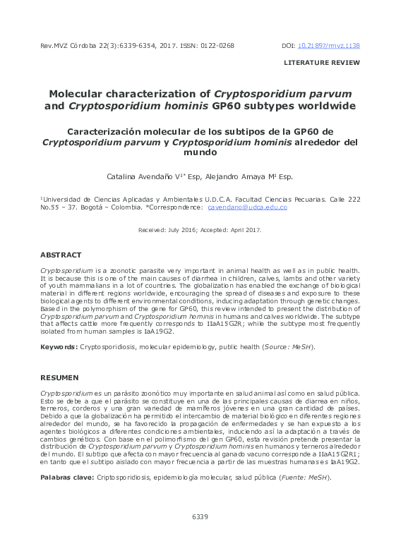 (PDF) Molecular characterization of Cryptosporidium parvum and ...