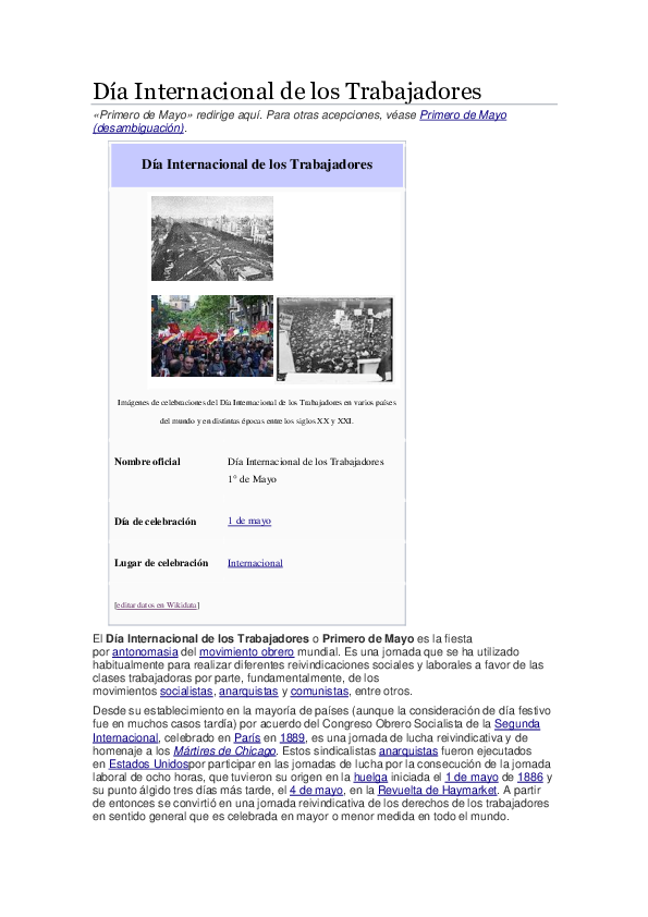 (DOC) Día Internacional de los Trabajadores Día Internacional de los ...