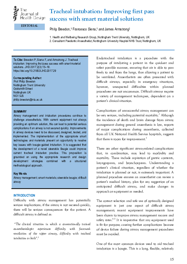 (PDF) Tracheal intubation: Improving first pass success with smart ...