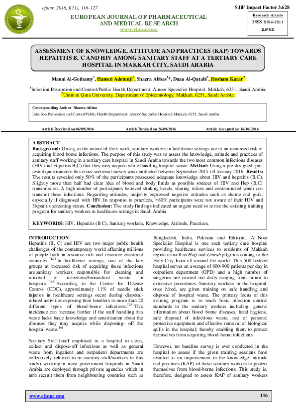 (PDF) ASSESSMENT OF KNOWLEDGE, ATTITUDE AND PRACTICES (KAP) TOWARDS ...