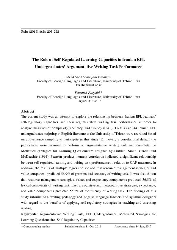(PDF) The Role of Self-Regulated Learning Capacities in Iranian EFL ...