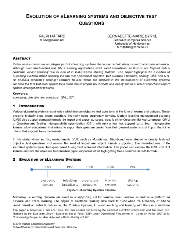 (DOC) Evolution of eLearning systems and objective test questions