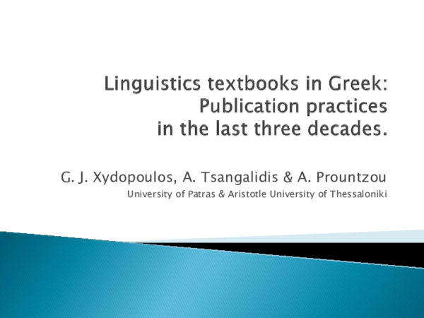 (PDF) Linguistics textbooks in Greek: Publication practices in the last ...