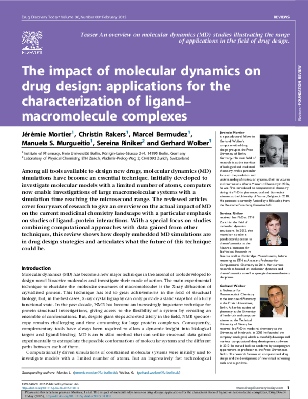 (PDF) The impact of molecular dynamics on drug design: applications for ...