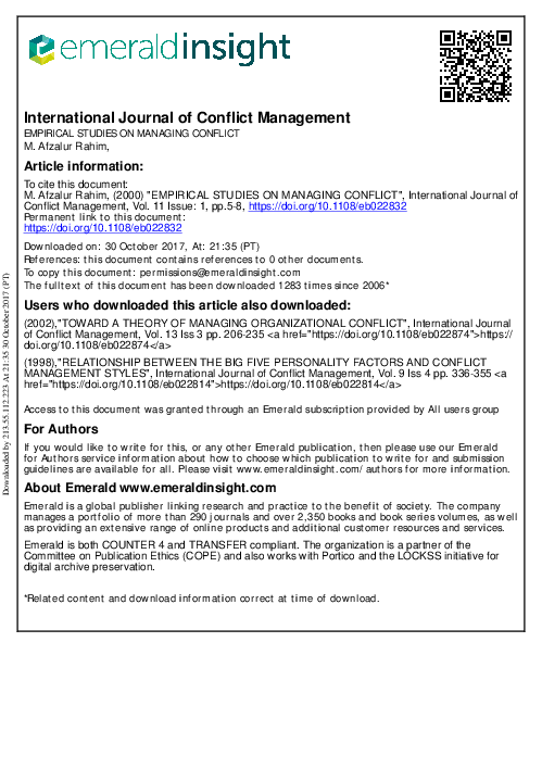 (PDF) International Journal of Conflict Management Article information