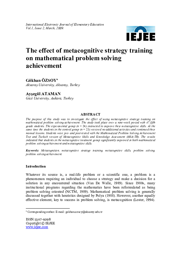 (PDF) An investigation of the relationship between metacognition and ...