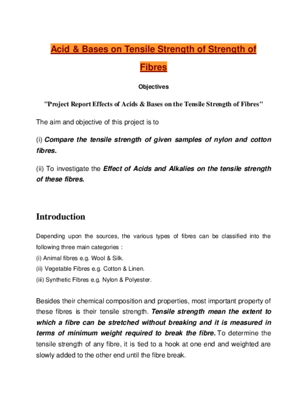 (DOC) Acid & Bases on Tensile Strength of Strength of Fibres "Project ...