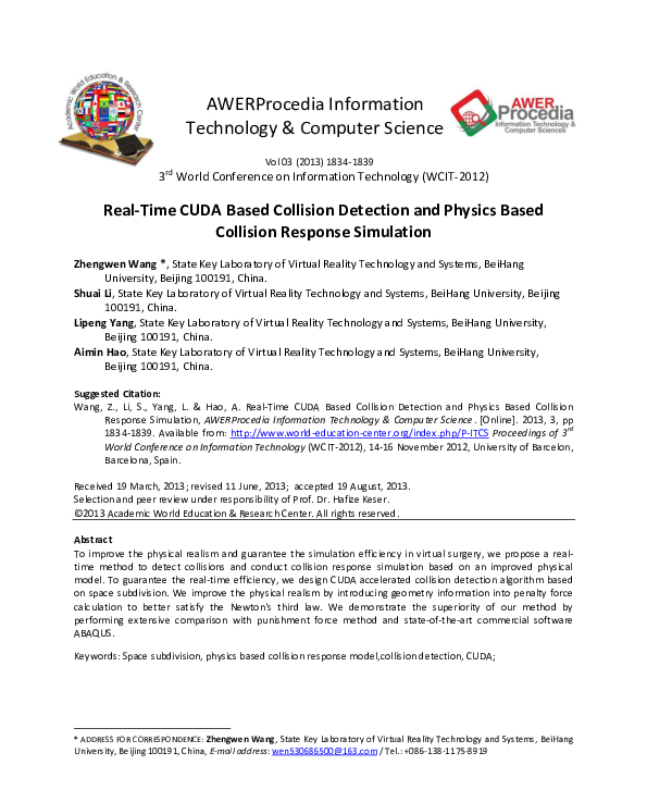 (PDF) Real-Time CUDA Based Collision Detection and Physics Based ...