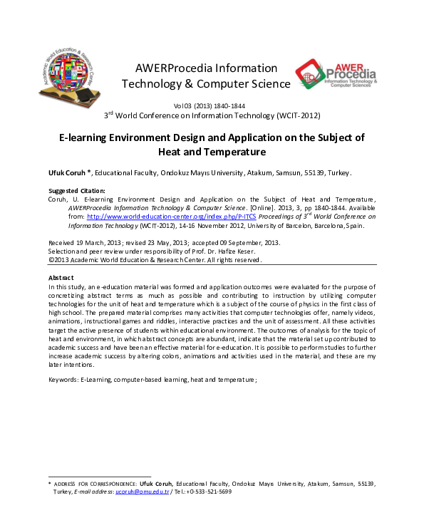(PDF) E-learning Environment Design and Application on the Subject of ...