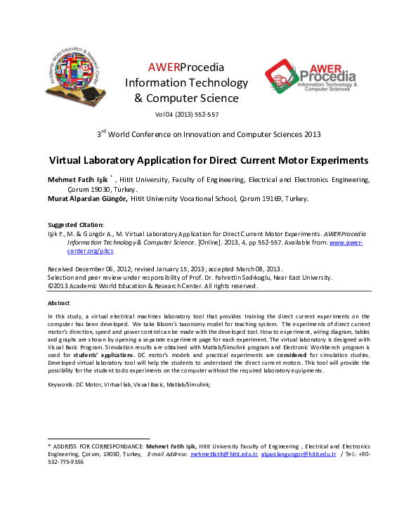 (PDF) Virtual Laboratory Application for Direct Current Motor