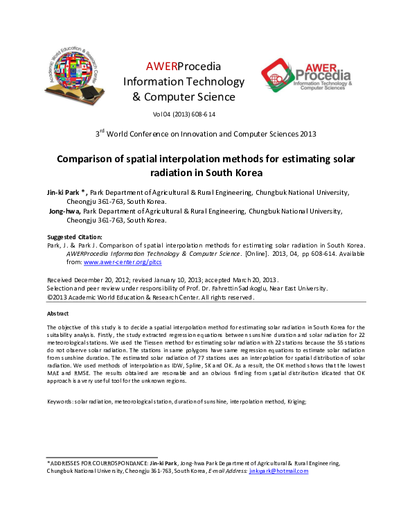 (PDF) Comparison of spatial interpolation methods for estimating solar ...