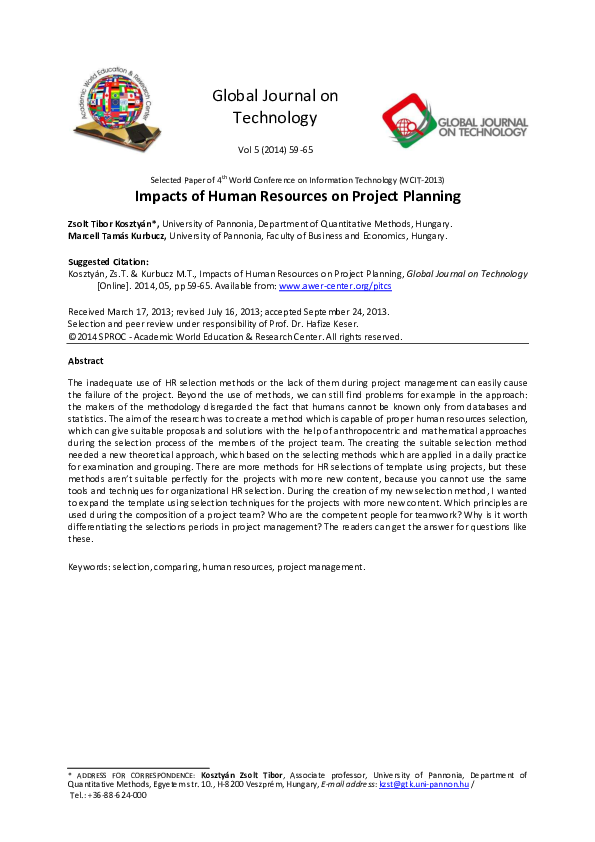(PDF) Impacts of Human Resources on Project Planning