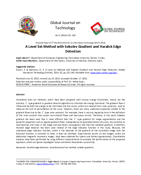 (PDF) A Level Set Method with Sobolev Gradient and Haralick Edge