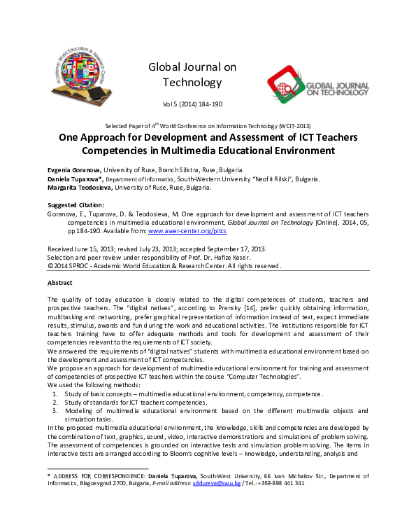 Pdf One Approach For Development And Assessment Of Ict Teachers Competencies In Multimedia Educational Environment Science Park Research Organization Counselling Academia Edu