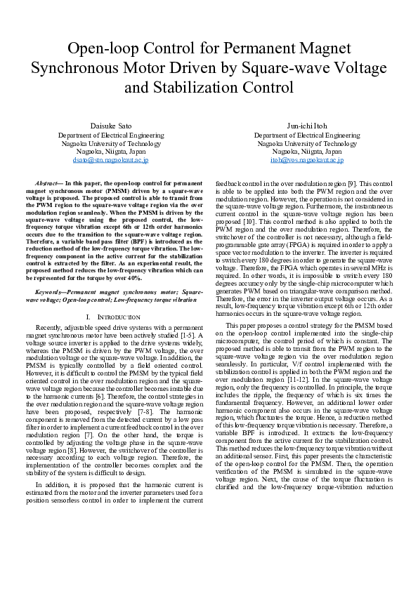 (PDF) Open-loop Control for Permanent Magnet Synchronous Motor Driven ...