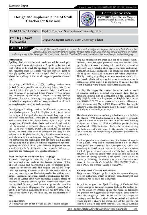 (PDF) Design and Implementation of Spell Checker for Kashmiri