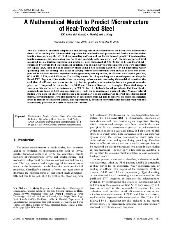 (PDF) A Mathematical Model to Predict Microstructure of Heat-Treated Steel