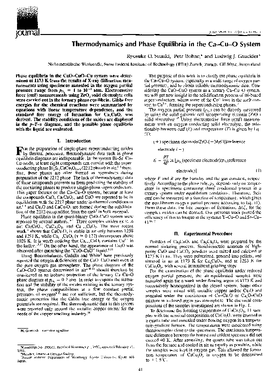 (PDF) Thermodynamics and Phase Equilibria in the Ca-Cu-0 System
