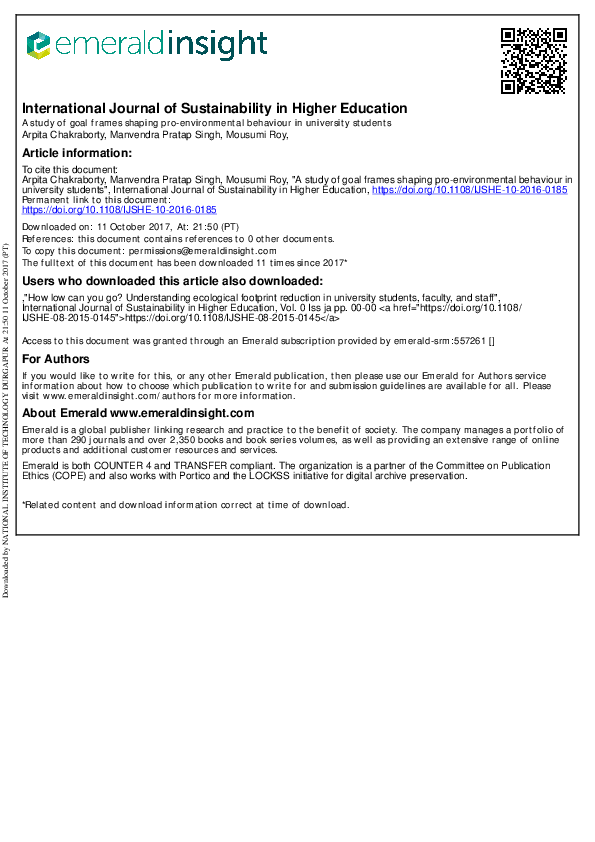 (PDF) International Journal of Sustainability in Higher Education