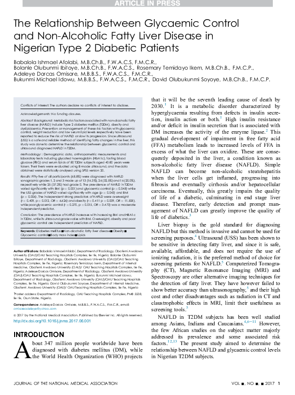 (PDF) Glycaemic Control and NAFLD in Nigerian T2DM