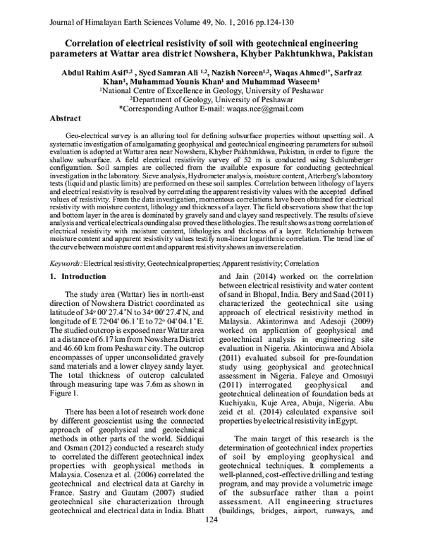 (PDF) Correlation of electrical resistivity of soil with geotechnical ...
