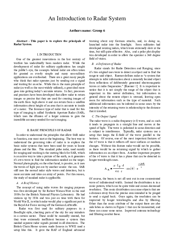 (DOC) An Introduction to Radar System Anas Mohamed Academia.edu