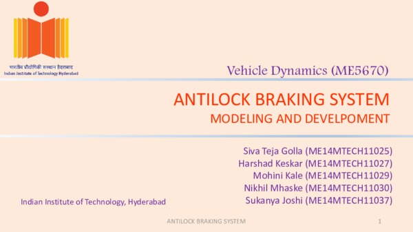 (PDF) ANTILOCK BRAKING SYSTEM MODELING AND DEVELPOMENT Vehicle Dynamics ...