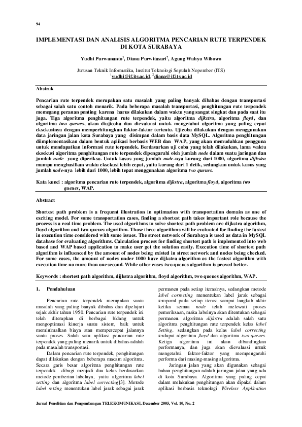 Pdf Implementasi Dan Analisis Algoritma Pencarian Rute Terpendek Di Kota Surabaya Musafirur Rohman Academia Edu