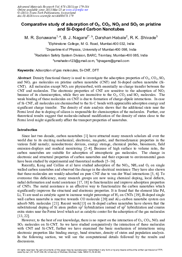 (PDF) Comparative study of adsorption of O 2 , CO 2 , NO 2 and SO 2 on ...
