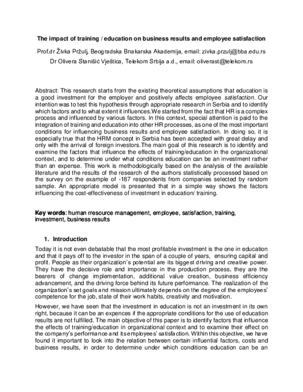(DOC) The impact of training / education on business results and ...