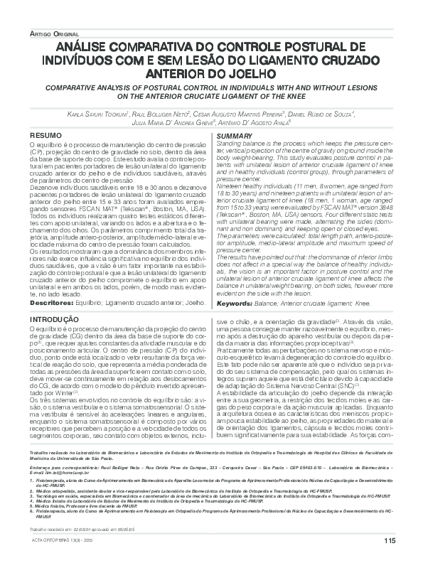 (PDF) Comparative Analysis of Postural Control in Individuals with and ...