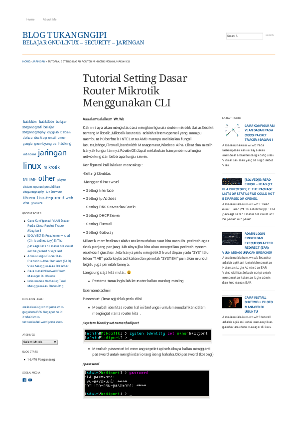 (PDF) Tutorial Setting Dasar Router Mikrotik Menggunakan CLI