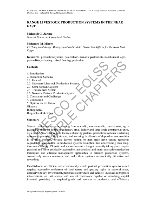 (PDF) RANGE LIVESTOCK PRODUCTION SYSTEMS IN THE NEAR EAST Franco