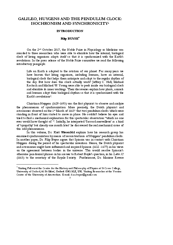(PDF) Pendulum Clocks in the Seventeenth Century Philosophy Filip A