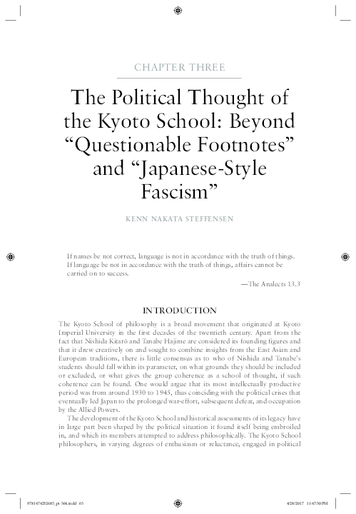 Pdf The Political Thought Of The Kyoto School Beyond Questionable Footnotes And Japanese Style Fascism Chapter 3 In Yusa Michiko Ed The Bloomsbury Research Handbook Of Contemporary Japanese Philosophy Pre Publication Proof Kenn