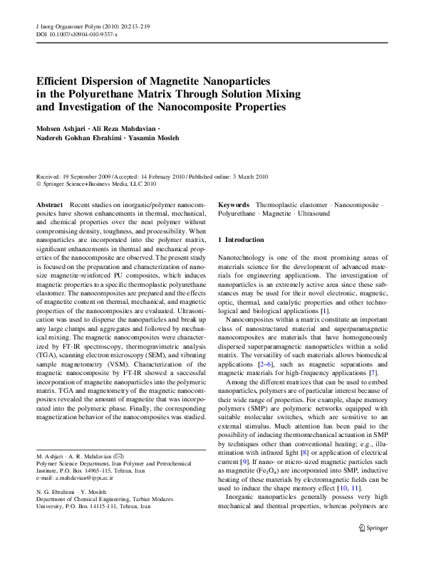 (PDF) Efficient Dispersion of Magnetite Nanoparticles in the ...