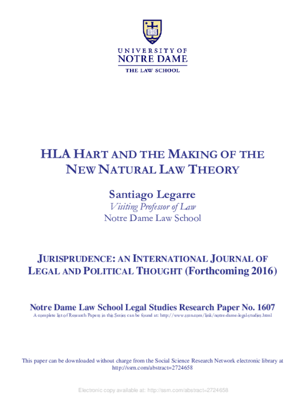 (PDF) HLA Hart and the Making of the New Natural Law Theory Santiago