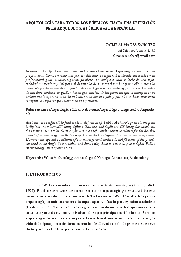 Pdf Arqueologia Para Todos Los Publicos Hacia Una Definicion De La Arqueologia Publica A La Espanola Jaime Almansa Sanchez Academia Edu