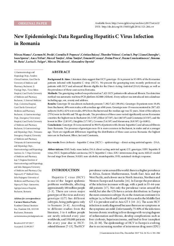 (PDF) New Epidemiologic Data Regarding Hepatitis C Virus Infection in ...