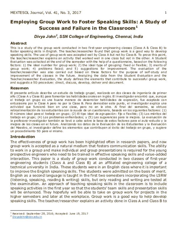 (PDF) Employing group work to foster speaking skills: A study of ...