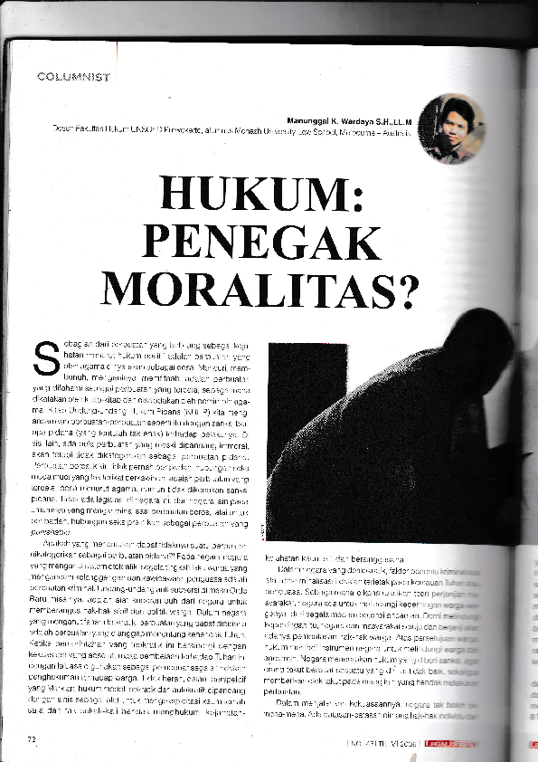 Pdf Hukum Penegak Moralitas Manunggal K Wardaya Academia Edu