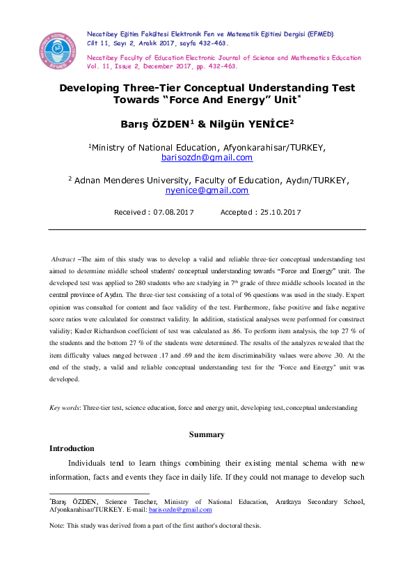 (PDF) Developing Three-Tier Conceptual Understanding Test Towards ...
