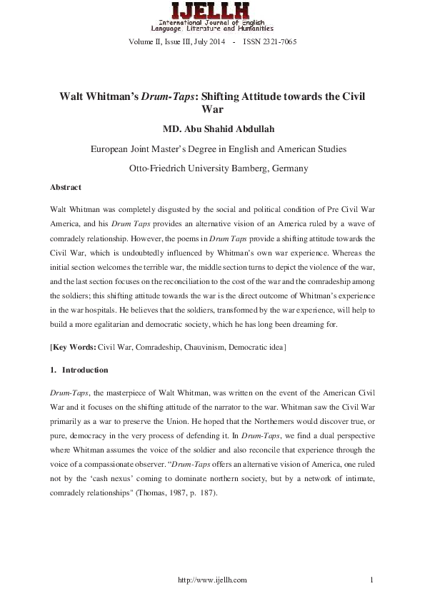(PDF) Walt Whitman's DrumTaps Shifting Attitude towards the Civil War