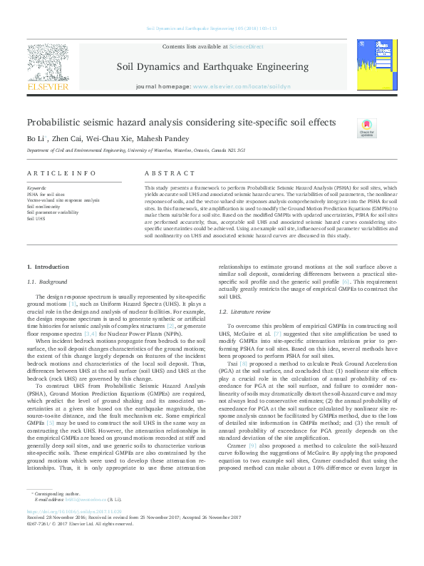 (PDF) Probabilistic seismic hazard analysis considering site-specific ...