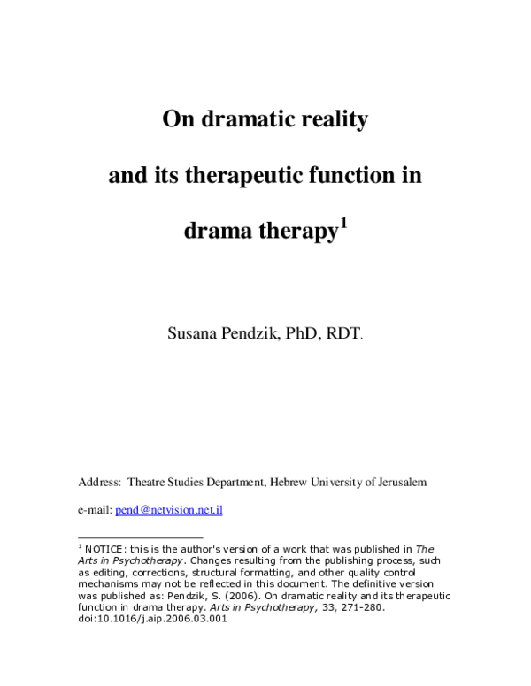 (PDF) On dramatic reality and its therapeutic function in drama therapy 1 Susana Pendzik