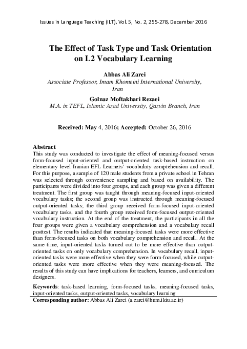 (PDF) The Effect of Task Type and Task Orientation on L2 Vocabulary ...