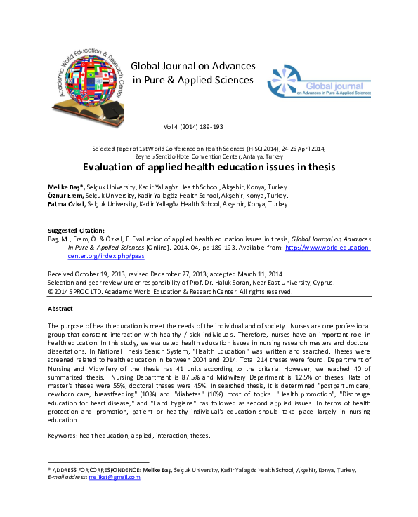 (PDF) Evaluation of applied health education issues in thesis