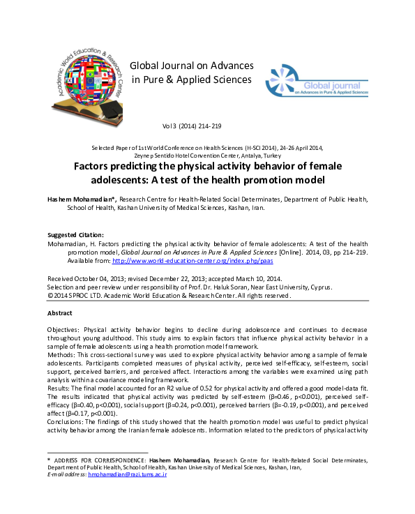 (PDF) Factors predicting the physical activity behavior of female ...